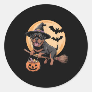 Pegatina Redonda Rottweiler Gorra de Brujas Calabaza Halloween Vest