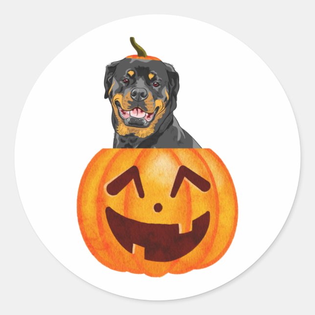 Pegatina Redonda Rottweiler Halloween (Anverso)