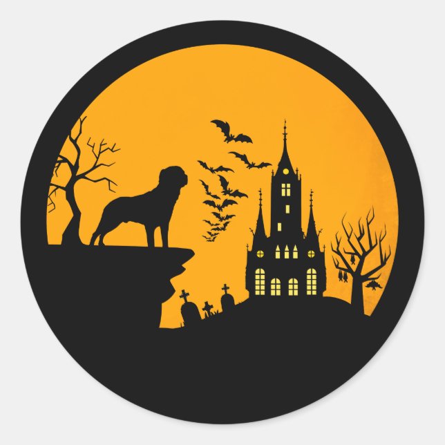 Pegatina Redonda Rottweiler Halloween (Anverso)
