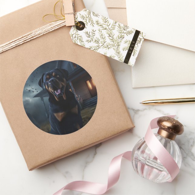 Pegatina Redonda Rottweiler Halloween Scary (Regalar)