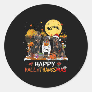Pegatina Redonda Rottweiler Happy Hallothanksmas Halloween Thanksgi