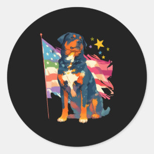 Pegatina Redonda Rottweiler patriótico con arte de la bandera de lo