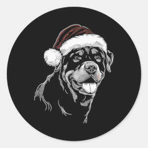 Pegatina Redonda Rottweiler Perro Gorro Santa Navidad Xmas Pijama