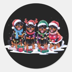 Pegatina Redonda Rottweiler Santa hat antea luces de elefantes Navi