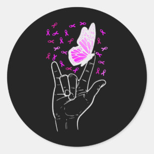 Pegatina Redonda Rótulo Amor Mariposa Conciencia sobre el Cáncer de