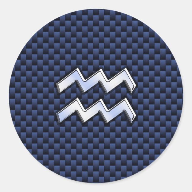 Pegatina Redonda Rótulo Aquarius Zodiac sobre Fibra Real de Carbono (Anverso)