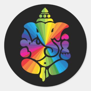 Pegatina Redonda Rótulo Arcoiris Ganesha