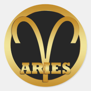 PEGATINA REDONDA RÓTULO ARIES GOLD ZODIAC