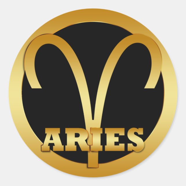 PEGATINA REDONDA RÓTULO ARIES GOLD ZODIAC (Anverso)