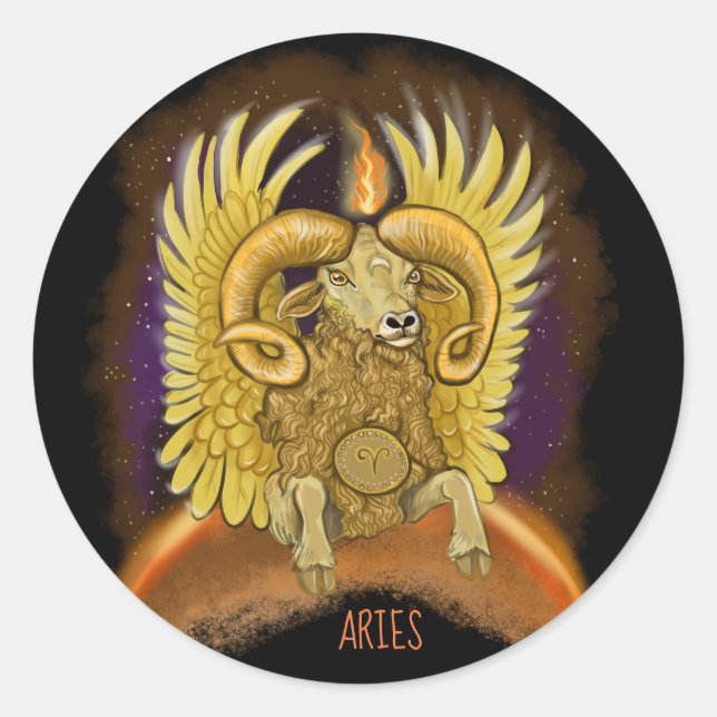 Pegatina Redonda Rótulo Aries Zodiac (Anverso)