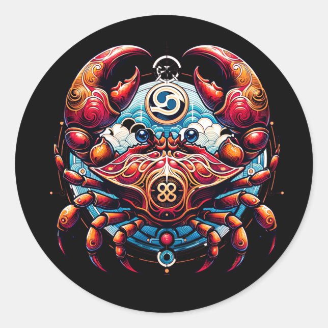 Pegatina Redonda Rótulo Astrológico del Horoscopio para el Cáncer (Anverso)