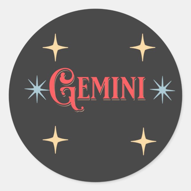 Pegatina Redonda Rótulo Astrológico Gemini (Anverso)