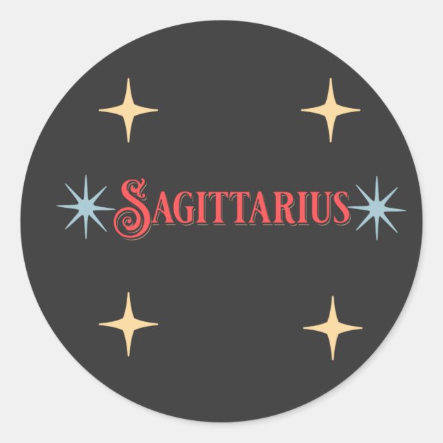 Pegatina Redonda Rótulo Astrológico Sagittarius (Anverso)