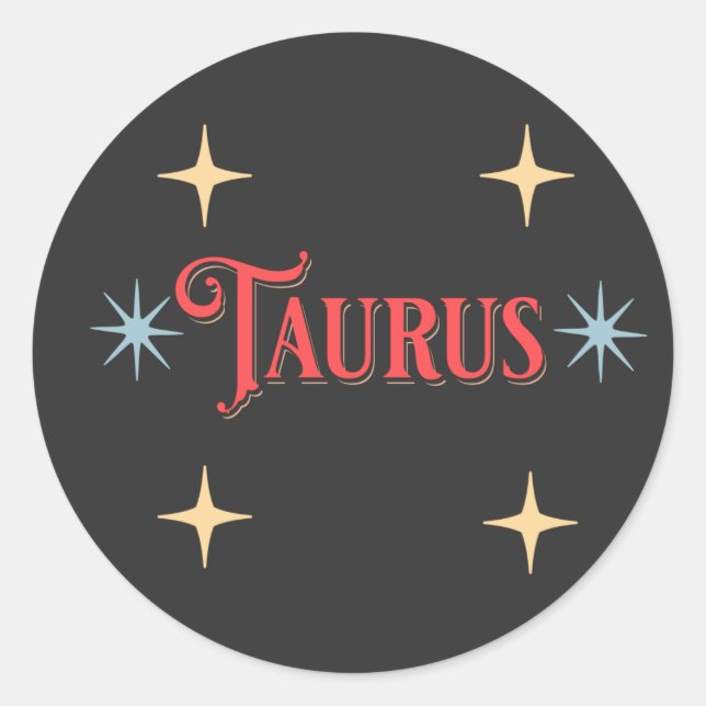 Pegatina Redonda Rótulo Astrológico Taurus (Anverso)