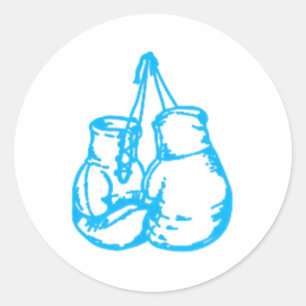 Pegatina Redonda Rótulo azul de boxeo de Guay con guantes