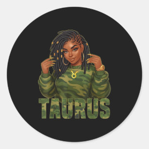 Pegatina Redonda Rótulo Camo Zodiac de Reina Taurus localizada Muje