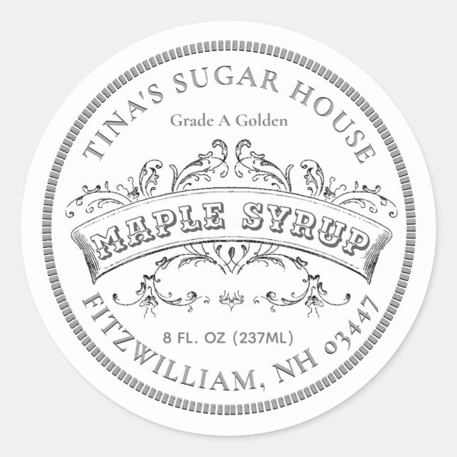 Pegatina Redonda Rótulo de arce Rótulo antiguo Moda Rótulo Blanco (Anverso)