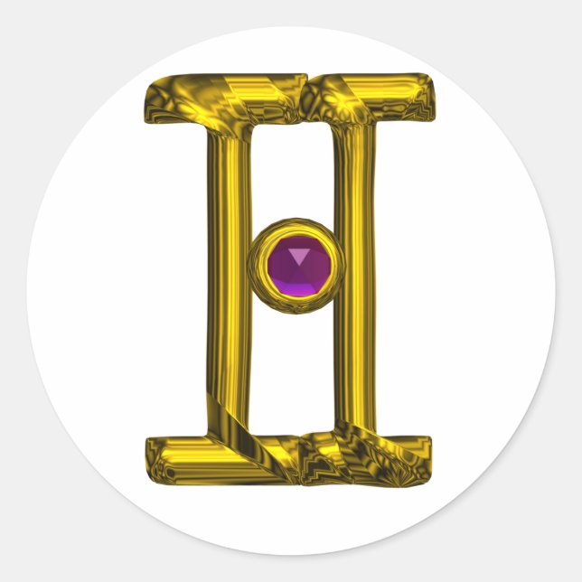 Pegatina Redonda Rótulo de cumpleaños GEMINI Gold Zodiac (Anverso)
