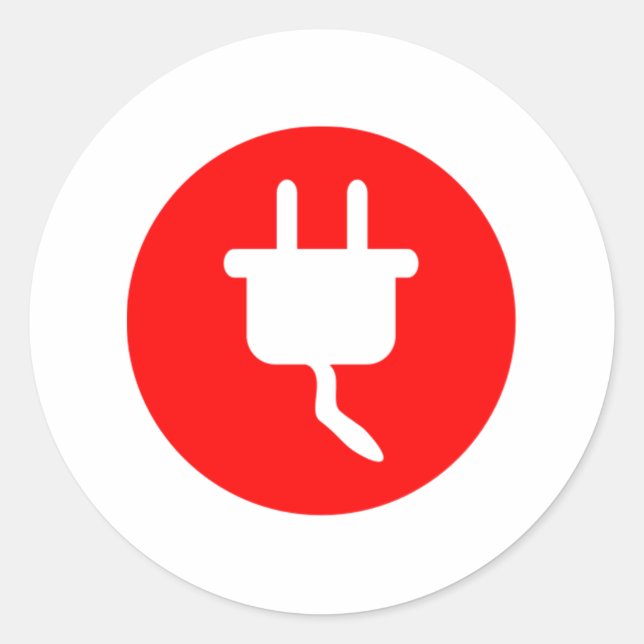 Pegatina Redonda Rótulo de enchufe eléctrico (Anverso)