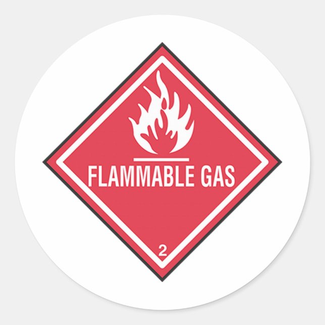 Pegatina Redonda Rótulo de gas inflamable (Anverso)