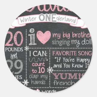 Pegatina Redonda Rótulo de invierno Onederland Birthday Chalkboard