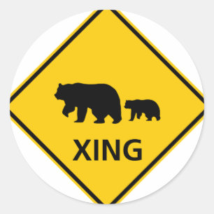 Pegatina Redonda Rótulo de la autopista Bear Crossing
