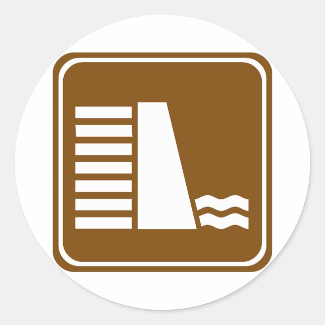 Pegatina Redonda Rótulo de la autopista Dam o Reservoir (Anverso)