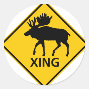 Pegatina Redonda Rótulo de la autopista Moose Crossing