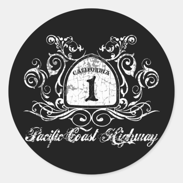 Pegatina Redonda RÓTULO de la autopista PCH (Anverso)