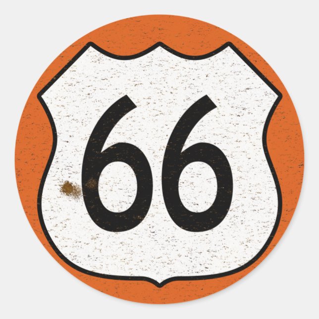 Pegatina Redonda Rótulo de la autopista Route 66 (Anverso)