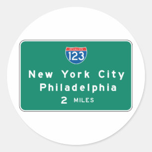 Pegatina Redonda Rótulo de la carretera de Nueva York Philadelphia