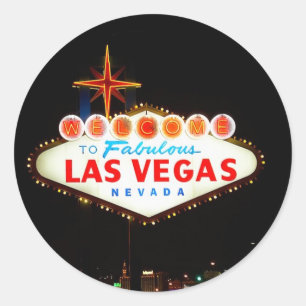 Pegatina Redonda Rótulo De Las Vegas Encendido Por La Noche