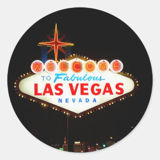 Pegatina Redonda Rótulo De Las Vegas Encendido Por La Noche