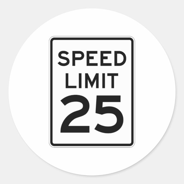 Pegatina Redonda Rótulo de límite de velocidad de 25 MPH (Anverso)