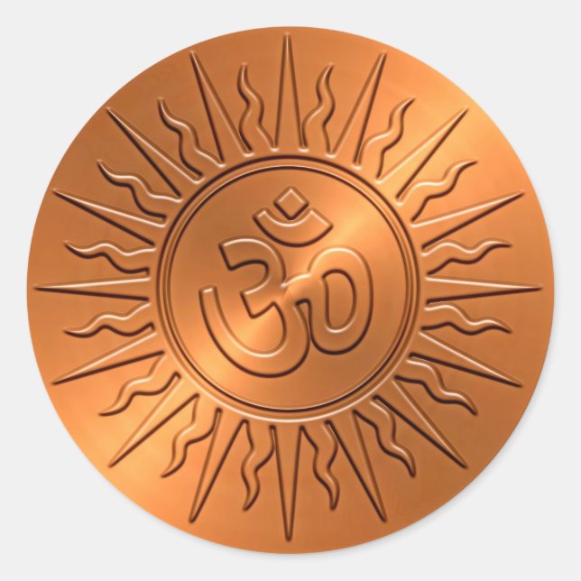 Pegatina Redonda Rótulo de Om Decorativo Grabado en relieve metaliz (Anverso)