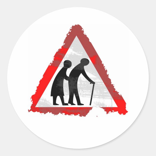 Pegatina Redonda Rótulo de personas de edad avanzada (Anverso)