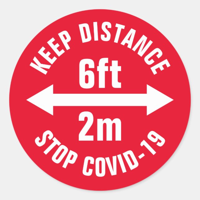 Pegatina Redonda Rótulo de seguridad de distanciamiento social Viru (Anverso)