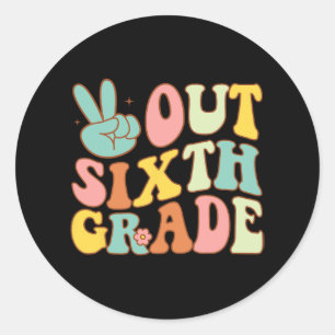 Pegatina Redonda Rótulo De Sexto Grado Groovy El Último Día De La E