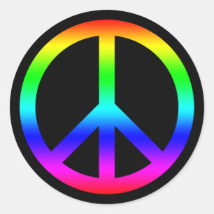 Pegatina Redonda Rótulo De Símbolo De Paz De Gradiente Arcoiris Sob