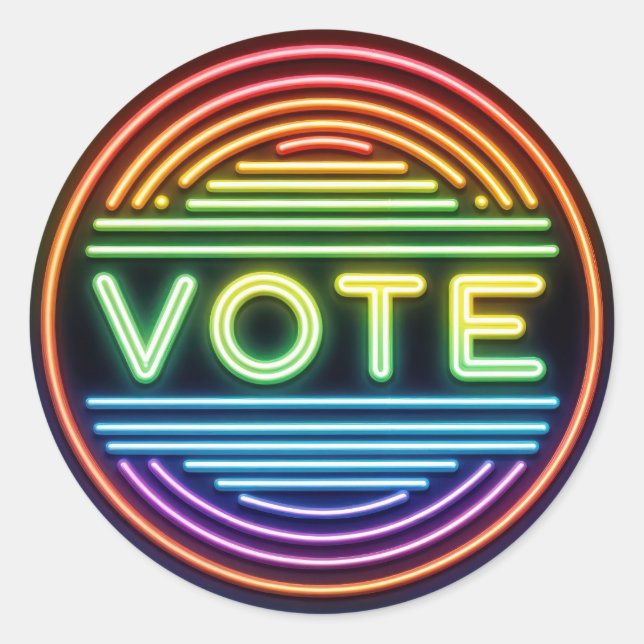 Pegatina Redonda Rótulo de voto Neon Rainbow (Anverso)