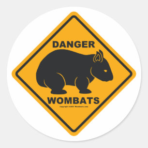 Pegatina Redonda Rótulo de Wombat Danger Road