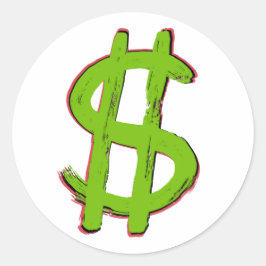 Pegatina Redonda Rótulo del dólar verde