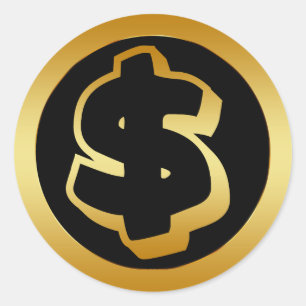 PEGATINA REDONDA RÓTULO DOLLAR ORO