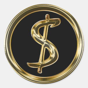 PEGATINA REDONDA RÓTULO DOLLAR ORO