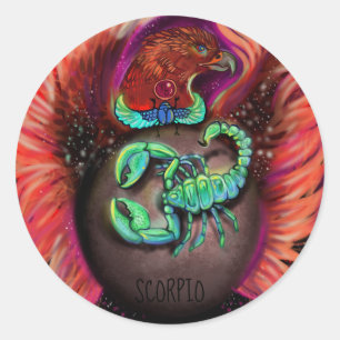Pegatina Redonda Rótulo Escorpio Zodiac
