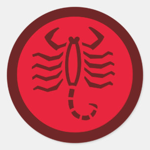 Pegatina Redonda Rótulo Escorpio Zodiaco Rojo