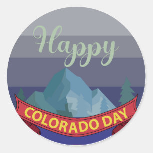 Pegatina Redonda Rótulo Feliz Día de Colorado