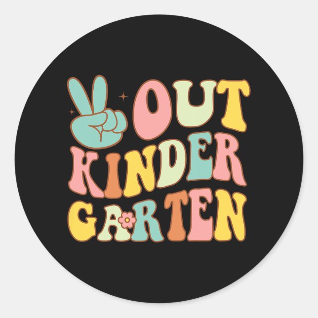 Pegatina Redonda Rótulo fuera de kindergarten los últimos días, ret (Anverso)