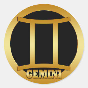 Pegatina Redonda Rótulo GEMINI GOLD ZODIAC