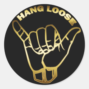 PEGATINA REDONDA RÓTULO GOLD HANG LOOSE